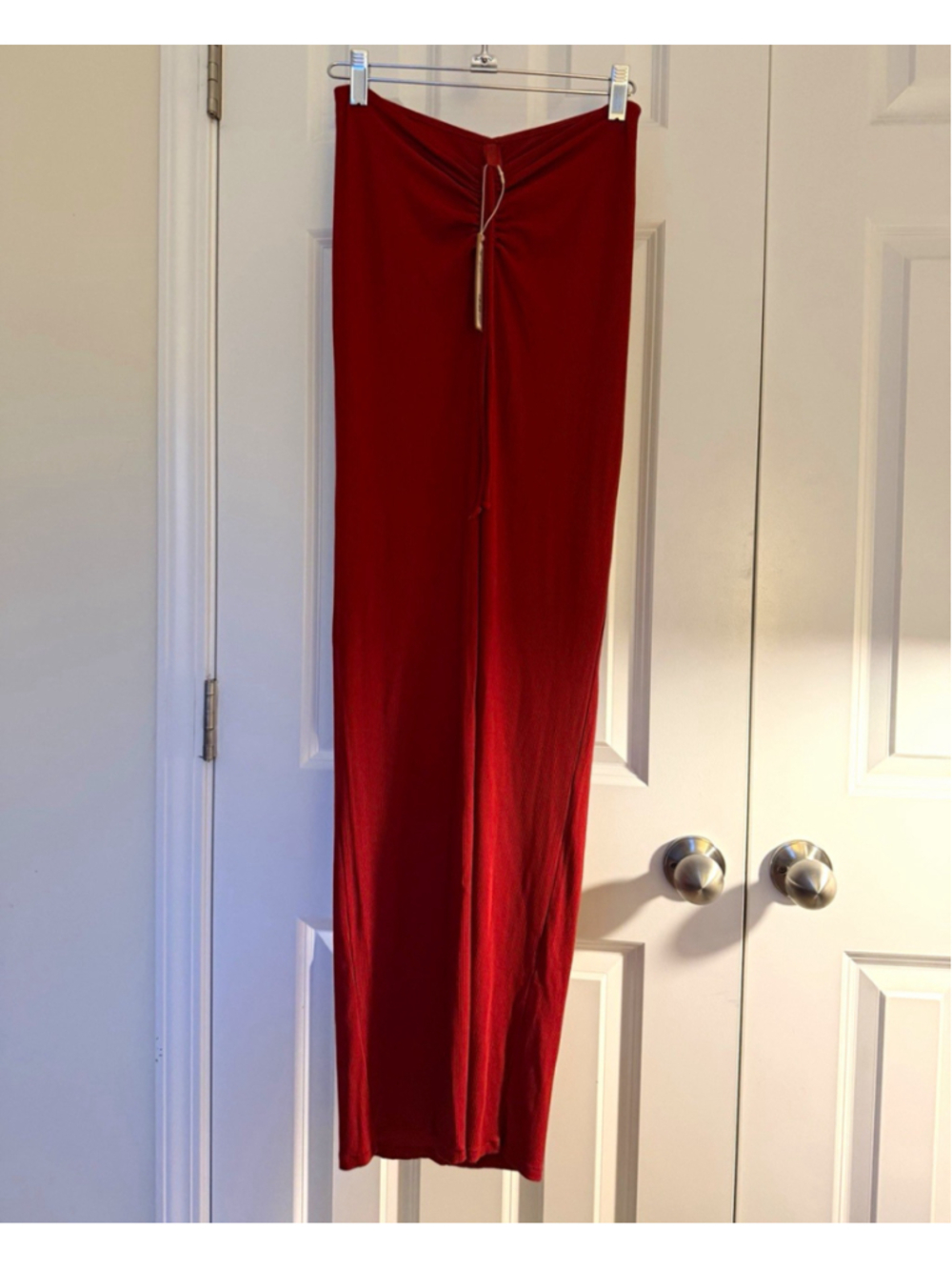 SKIMS Soft Lounge Ribbed Maxi Skirt Drawstring Stretch Red Women's Size S